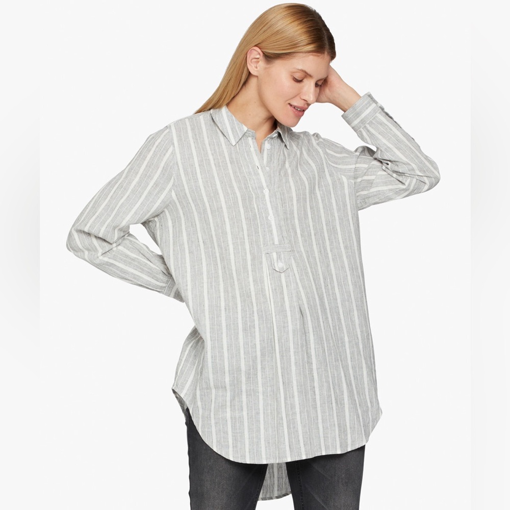 NEW Masai Copenhagen $148 Linen Tunic Shirt Striped Long Sleeve Gene Size XS 644